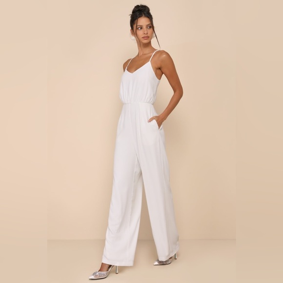 Lulus-Flawless Pose White V-Neck Sleeveless Wide-Leg Jumpsuit (XL) - Picture 4 of 5